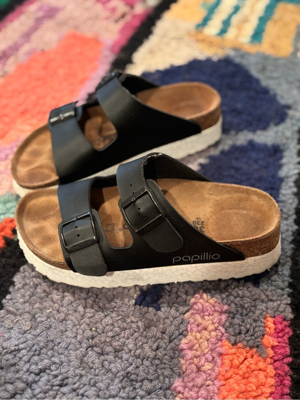 Papillio Black Double-Buckle Slide Sandals with White Sole